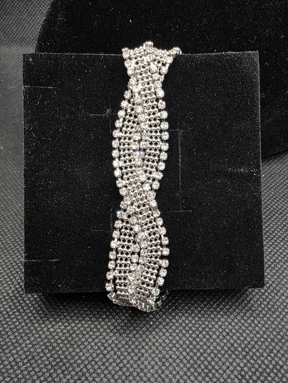 Alfani Signed Braided Crystal Mesh Bracelet 8” Silver Tone